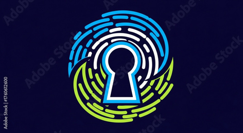 Abstract keyhole with fingerprint, a symbol of security, access control, and biometric identification for modern technology and innovation