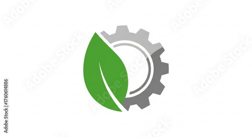 Ecofriendly manufacturing concept a green leaf intertwines with a gear, representing sustainable industrial practices