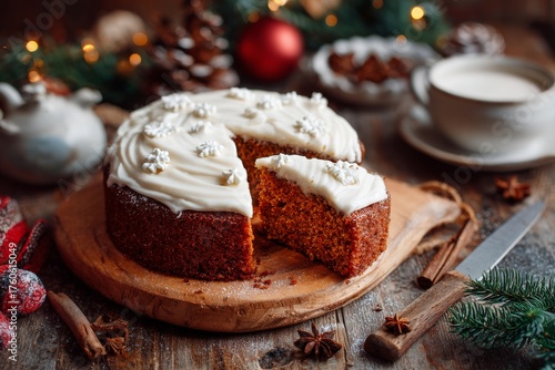 Wallpaper Mural Delightful Holiday Cake With Icing and Berries on a Wooden Board in Festive Setting Torontodigital.ca
