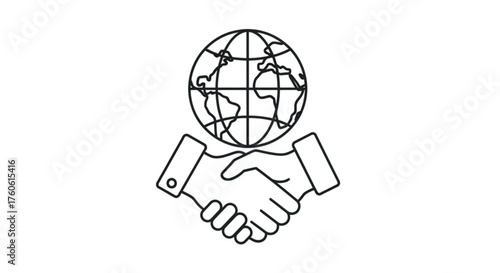 Global partnership line icon, symbolizing international cooperation, business agreements, and worldwide collaboration for success