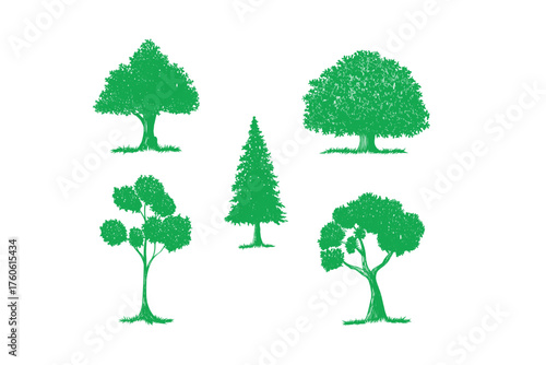 set of trees full vector on isolated white background