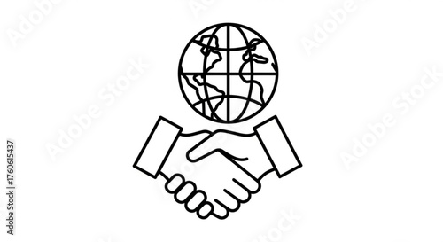Global partnership line icon international cooperation and collaboration handshake with globe vector illustration design