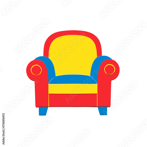 Armchair applique in red, blue and yellow tones. 