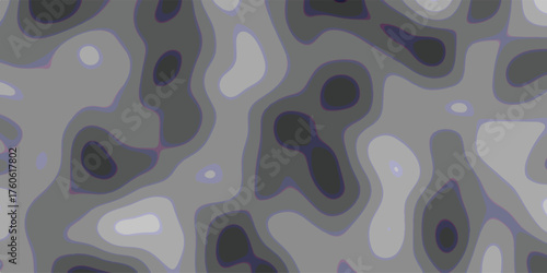 Organic contour map pattern with smooth, flowing shapes in shades of gray, white, and dark gray, featuring subtle purple outlines for a modern, abstract topographic background