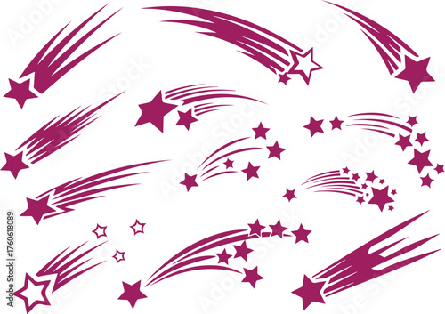 Vector art of collection of shooting star icons with trails