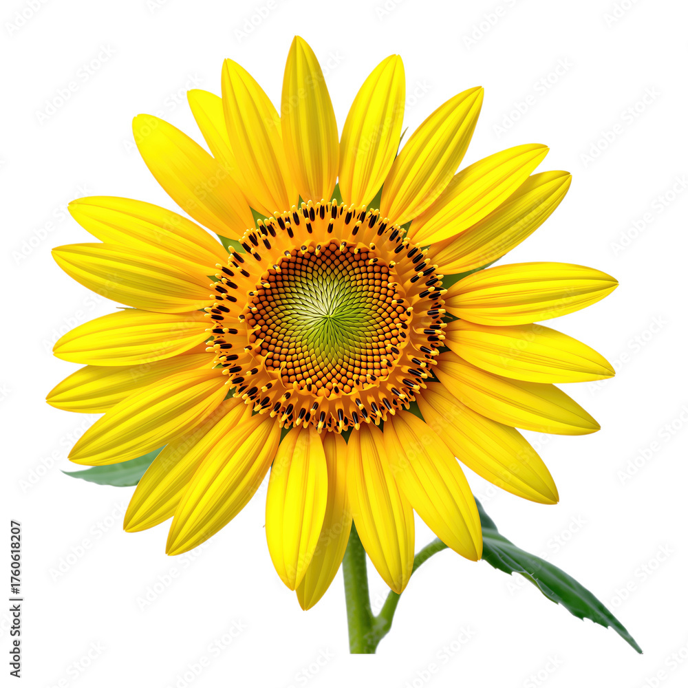 Obraz premium Yellow Sunflower with Green Leaves on Transparent Background, High-Resolution Cutout for Web Design