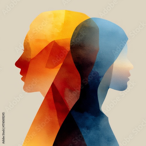 abstract profile of two women faces