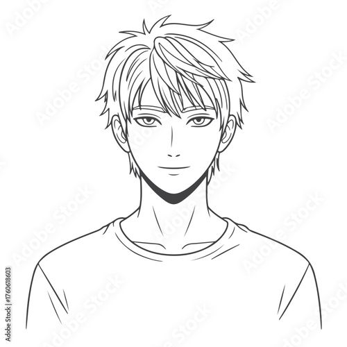 Anime Character Line Art with Tousled Hair 