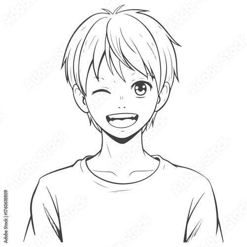 Anime Character Line Art with Tousled Hair 