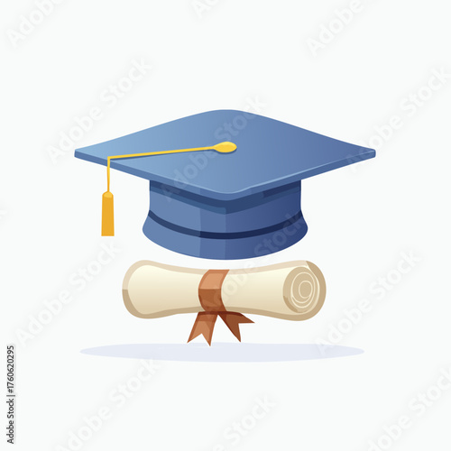 Graduation Cap and Diploma Scroll Representing Academic Achievement.