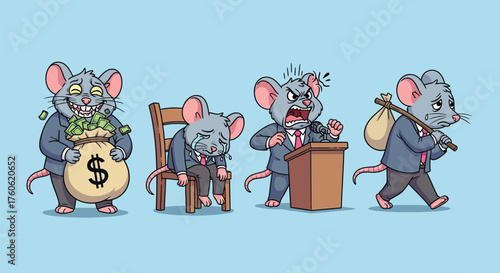 Cute Mouse Character Set in Various Office Work Activities - Business Mascot Illustration