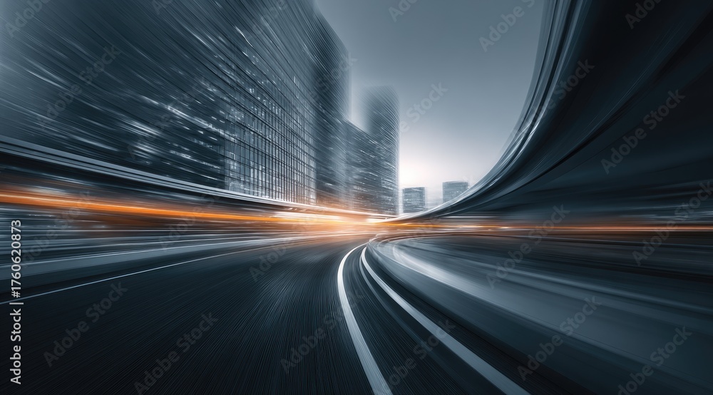 Obraz premium High-speed urban highway at dawn, motion blur