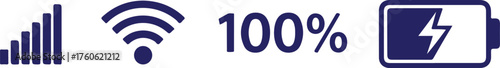 Vector art of signal strength, wifi, 100 percent battery, and charging icon