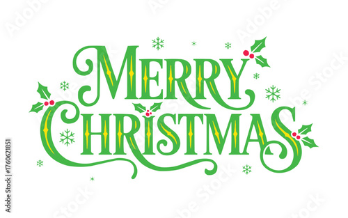 Delightful Merry Christmas Wishes Design with Holly and Snowflakes for Festive Holiday Greetings and Joyful Celebrations, Perfect for Cards and Decorations