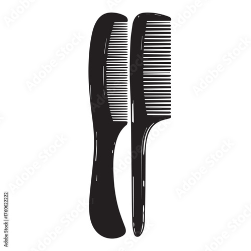 Two black hair combs for styling and grooming.