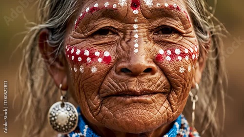Indigenous elder with traditional face paint cultural expression