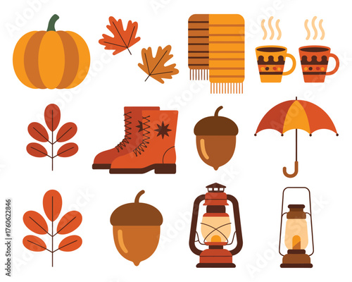 Digital Illustration of Cozy Autumn Essentials Collection for Fall Season