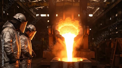 Molten metal pouring in industrial foundry