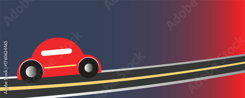 Automotive Gradient Background with Red Car on Curved Road