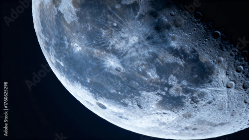 Close-up view of the Moon's surface showing craters and lunar terrain in detailed illumination