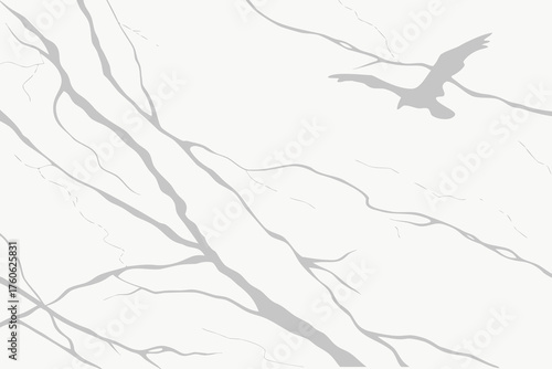 Abstract Marble Stone Texture with Veins and Flying Bird Silhouette, Minimalist Vector Background
