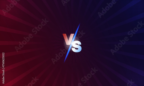 VS versus background with glowing diagonal slash dividing. Red and blue radial comparison background with vs text. Perfect for cricket, football, esports, gaming, sports, and debate match design