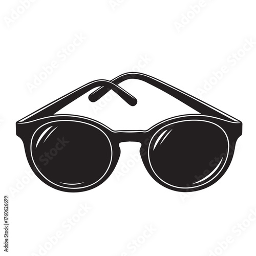 Stylish Round Frame Sunglasses Black and White Vector Illustration.
