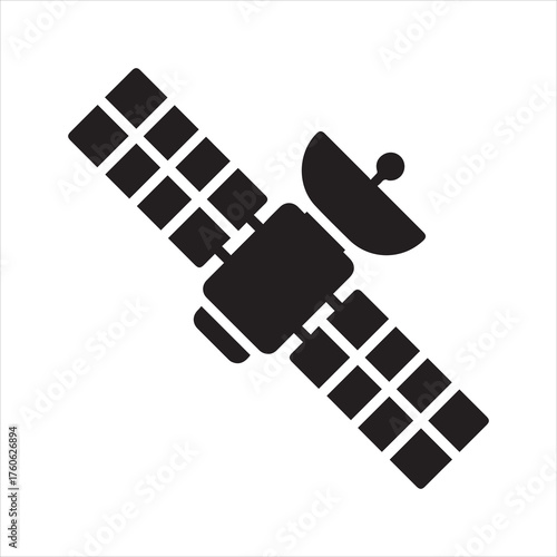 Satellite icon for communication through space with solar panel wings