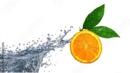 Fresh orange splash with leaves in water