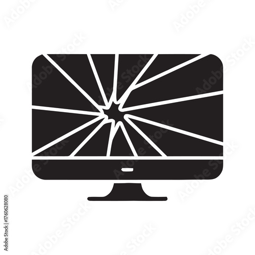 Smashed computer monitor icon with a cracked screen representing hardware failure critical system error or damaged electronic equipment