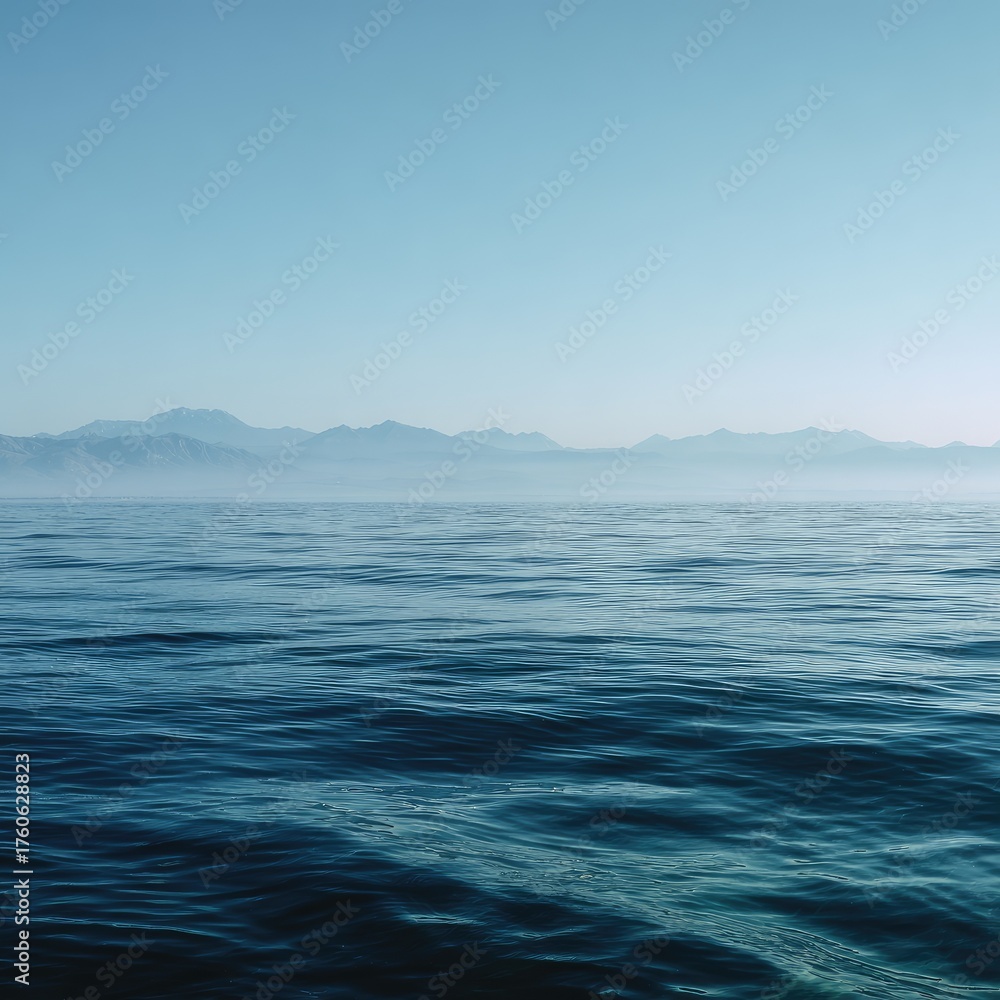 Fototapeta premium Calm ocean meets hazy mountain range