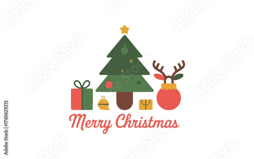 Adorable Christmas tree and festive gifts bring holiday cheer - perfect for greeting cards, social media posts, and seasonal promotions this winter