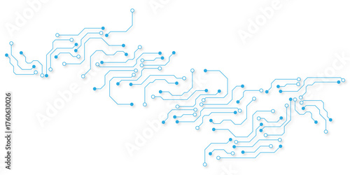 Technology blue circuit diagram on white background. High-tech circuit board connection system.Vector abstract technology on white background.