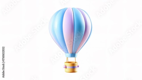 A colorful hot air balloon in shades of blue and pink against a white background.