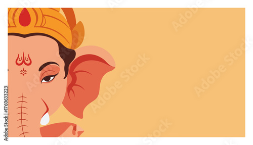 Lord Ganesha face vector background. Modern flat illustration for Ganesh Chaturthi festival greeting card or web banner.