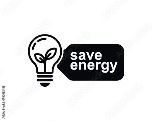 Save Energy Concept Logo: Light Bulb with Plant Sprout Icon