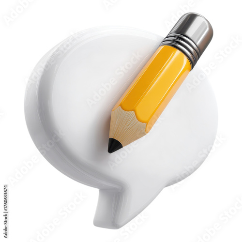 Yellow pencil in dialogue bubble, transparent bg
