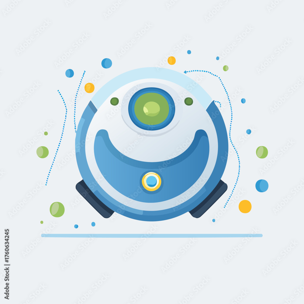 Obraz premium Modern Robotic Vacuum Cleaner Sweeping Floor Illustration.