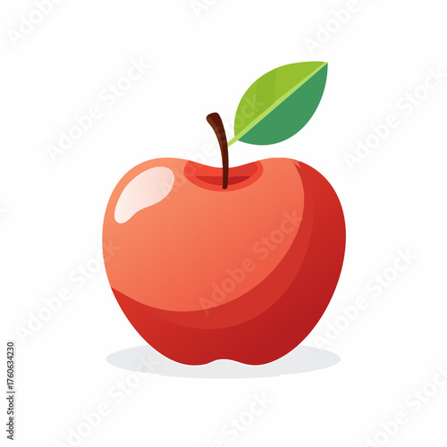 Red apple with green leaf, fresh and delicious fruit.