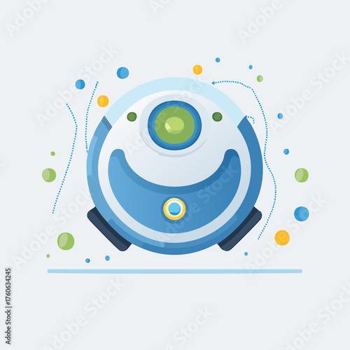 Modern Robotic Vacuum Cleaner Sweeping Floor Illustration.