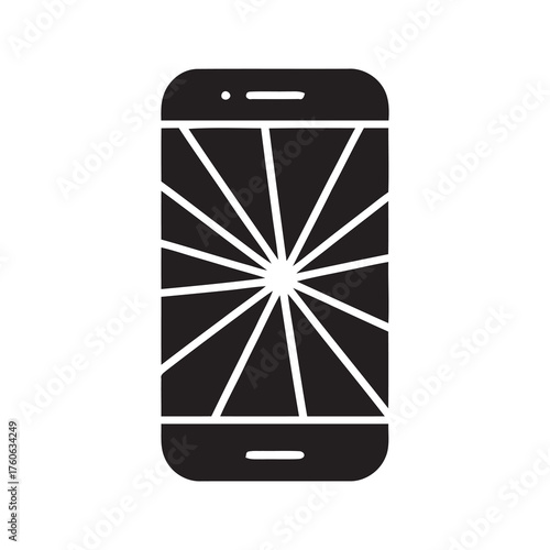 Smartphone with cracked screen icon representing damaged mobile device needing urgent repair service after an accidental drop or impact