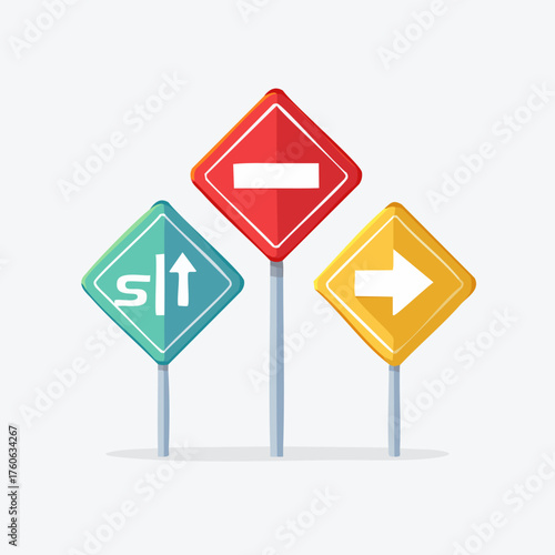 Road signs indicating directions and restrictions for traffic safety.