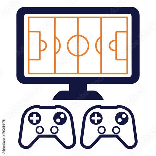 Digital soccer stadium and game controllers icon for gaming and esports enthusiasts