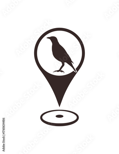 Bird watching map location marker icons for web and mobile, Silhouette of a bird on a location marker