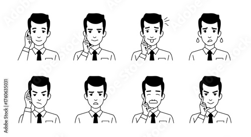 Businessman Office Worker Character Expressions Monochrome Line Art Set