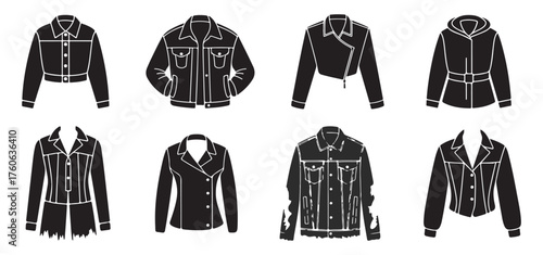 Stylish Denim Jacket Silhouette Set – Vector Fashion Icons Collection.