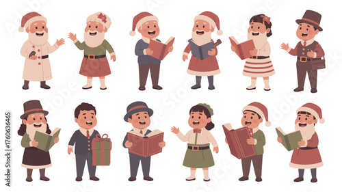 Christmas carolers singing holiday songs in festive attire