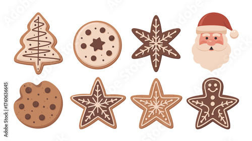Collection of festive christmas cookies including santa claus and gingerbread man