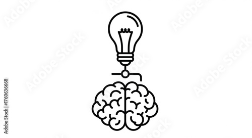 Brainstorming process a brain connected to a light bulb with a circuit, representing ideas, innovation, and creative thinking in a design
