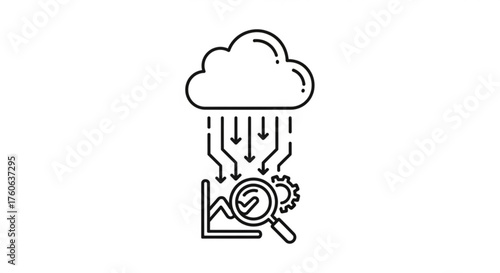 Cloud data analysis icon, representing data processing, analytics, and cloud computing for business intelligence solutions